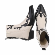 Ciocate western cu toc gros - & Cizme Biker - bej negru dama