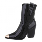 Ciocate cu toc gros - & Cizme Biker - oglinda negru dama