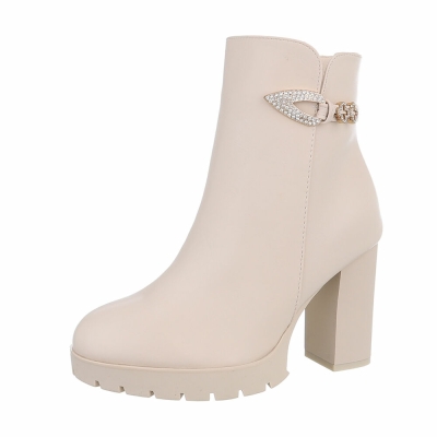 Botine elegante cu toc gros - bej dama