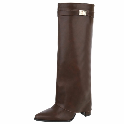 Cizme cu toc inalt - brownpu dama