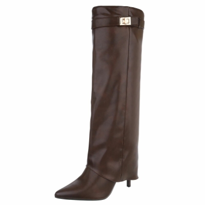 Cizme cu toc inalt - brownpu dama