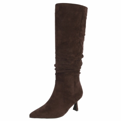 Cizme cu toc inalt - brownsuede dama