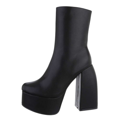 Botine retro cu toc gros si platforma - negru dama