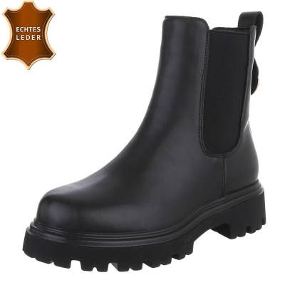 Ghete casual piele naturala Chelsea - negru dama