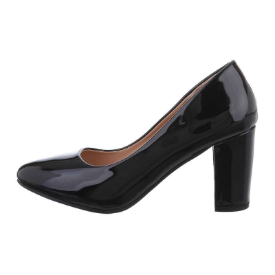 Pantofi lac eleganti cu toc gros - negru dama