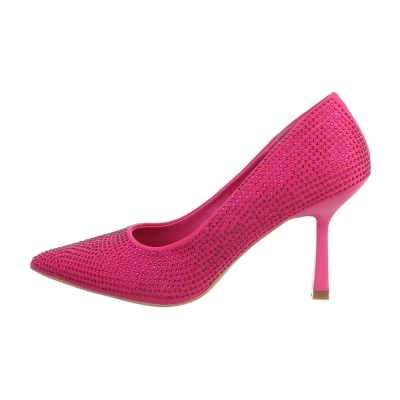 Pantofi cu strasuri si toc - roz fuchsia dama