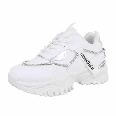 Sneakers fashion cu talpa groasa - alb dama
