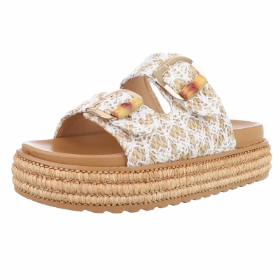 Papuci boho platforma - alb dama