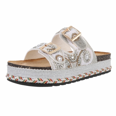 Papuci boho platforma - alb dama