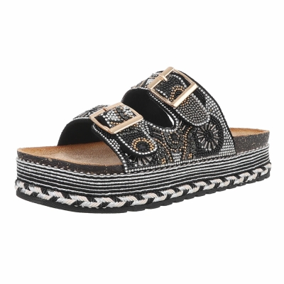 Papuci boho platforma - negru dama