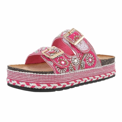 Papuci boho platforma - roz fuchsia dama
