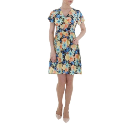 Rochie scurta cu impirmeu floral - galben dama