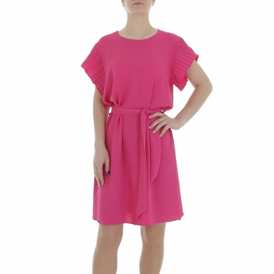 Rochie casual cu maneca scurta - roz fuchsia dama