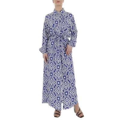 Rochie lunga eleganta cu imprimeu - albastru dama