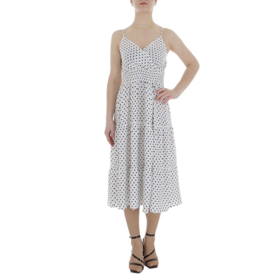 Rochie trei sferturi cu buline - alb dama
