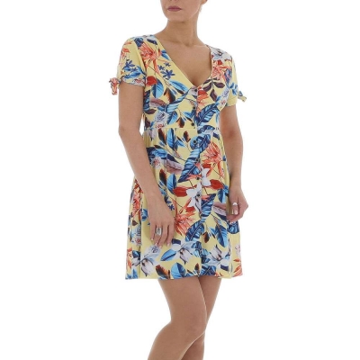 Rochie scurta imprimeu floral - galben dama