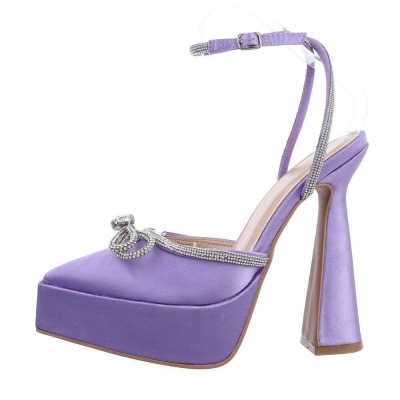 Pantofi eleganti cu strasuri si cu toc - violet dama