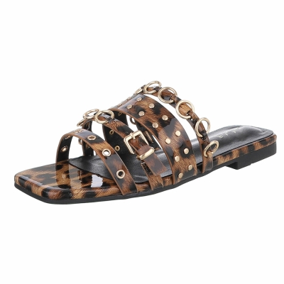 Sandale joase plat - imprimeu leopard dama