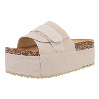 Papuci fashion cu platforma groasa - bej dama
