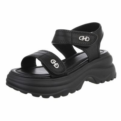 Sandale cu talpa groasa - negru dama