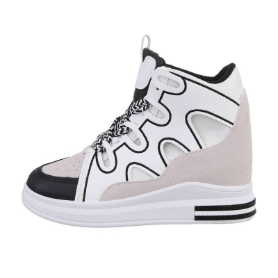 Sneakers cu platforma ascunsa - alb negru dama