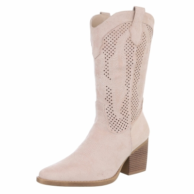 Cizme cowboy cu toc gros - & Cizme Biker - beigesuede dama