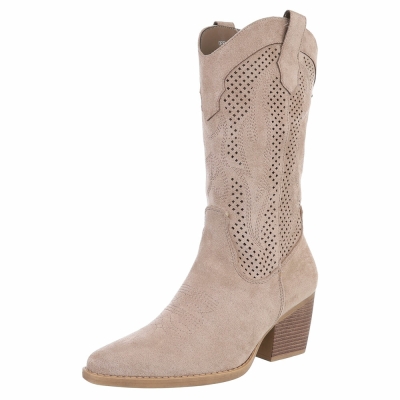 Ciocate cu toc gros - & Cizme Biker - khakisuede dama
