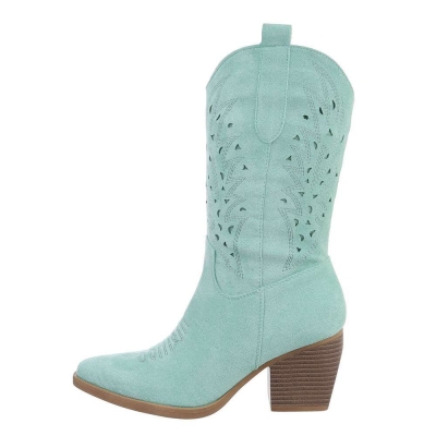 Ciocate western cu toc gros - & Cizme Biker - turquoisesuede dama