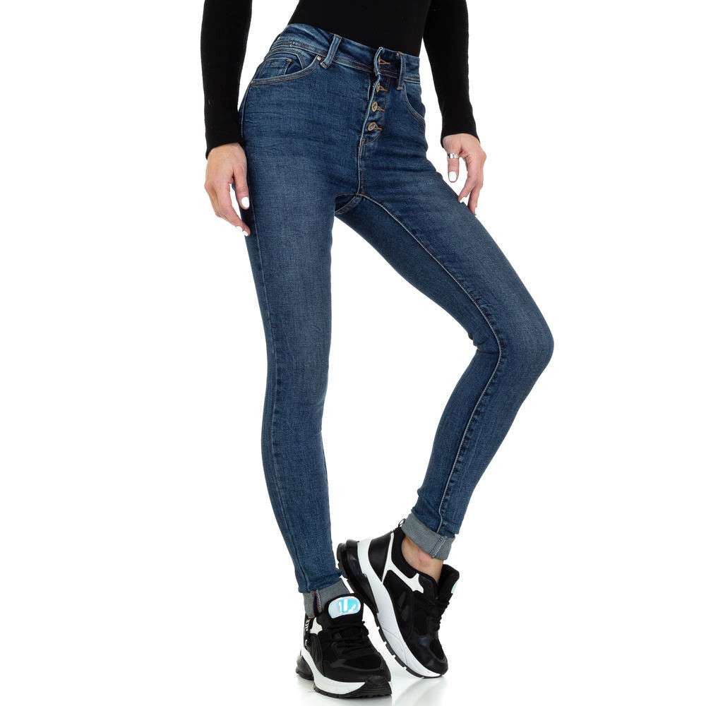 Jeans talie inalta skinny - albastru dama