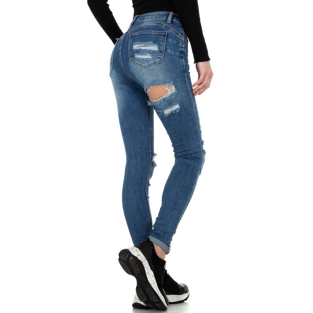 Blugi skinny cu rupturi - albastru dama