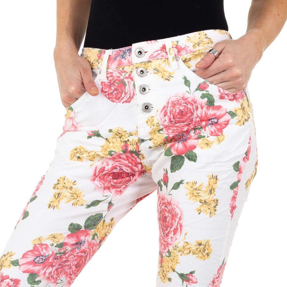 Pantaloni cu flori - Place du Jour alb dama