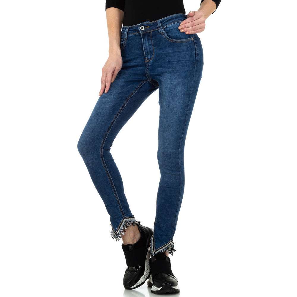 Blugi slim fit talie inalta - albastru dama