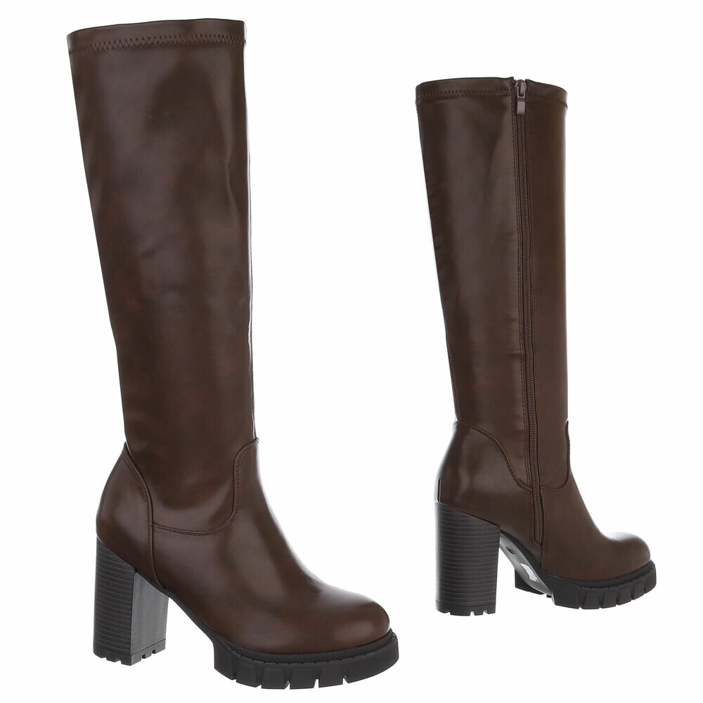 Cizme cu toc inalt - brownpu dama