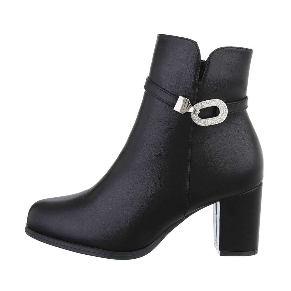 Botine cu strasuri si toc gros - negru dama