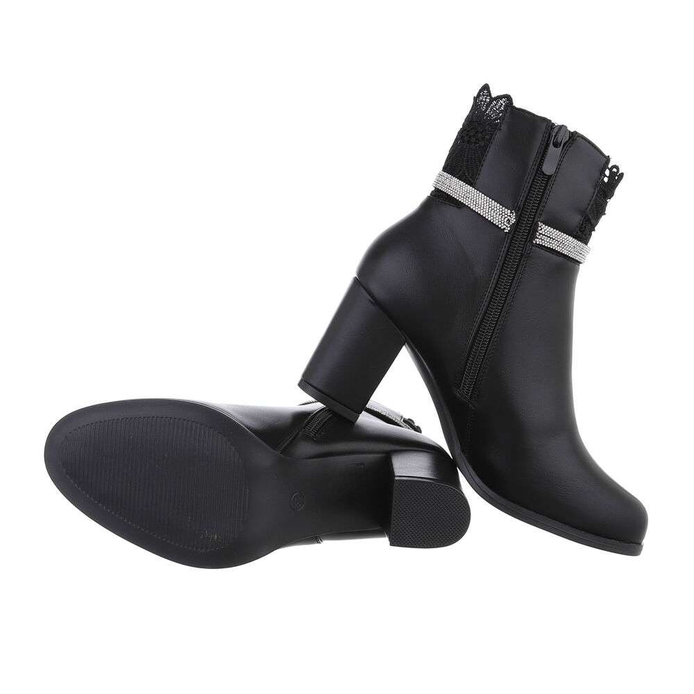 Botine cu dantela si toc gros - negru dama