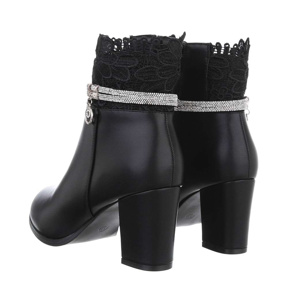 Botine cu dantela si toc gros - negru dama