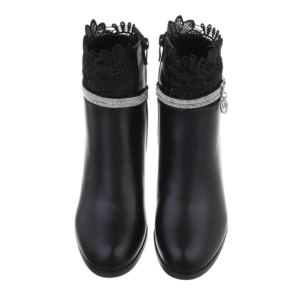 Botine cu dantela si toc gros - negru dama