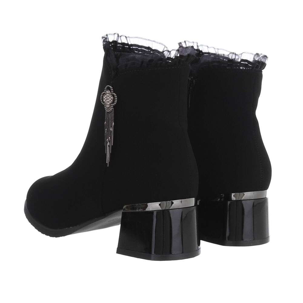 Botine cu dantela si toc gros - negru dama