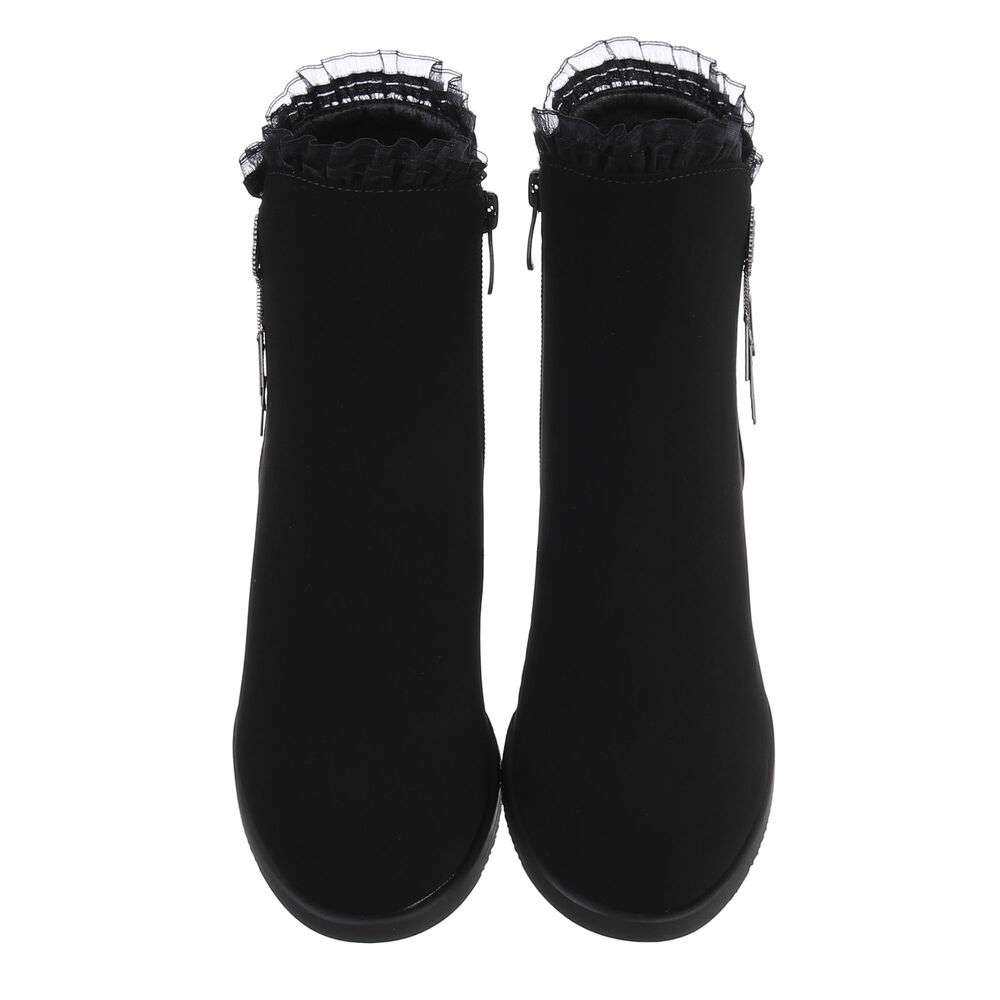 Botine cu dantela si toc gros - negru dama