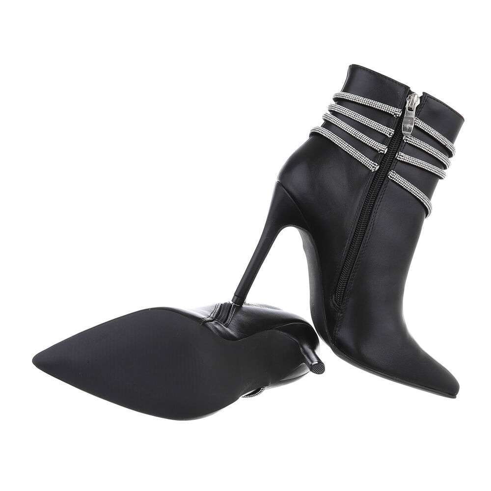 Botine elegante cu toc si strasuri - negru dama