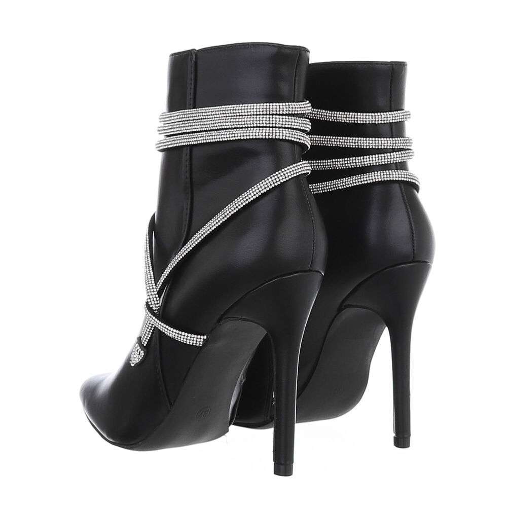 Botine elegante cu toc si strasuri - negru dama