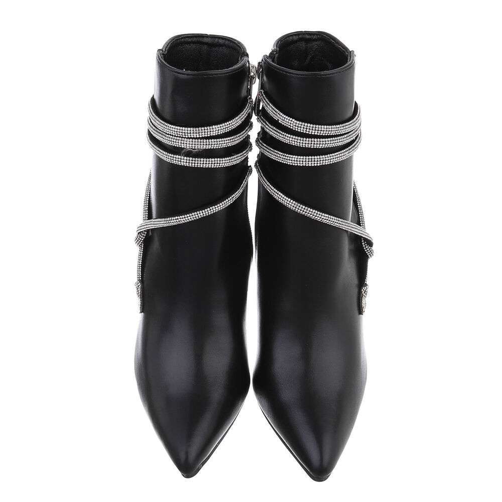 Botine elegante cu toc si strasuri - negru dama