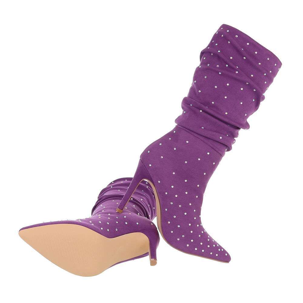 Cizme cu strasuri cu toc - violet dama