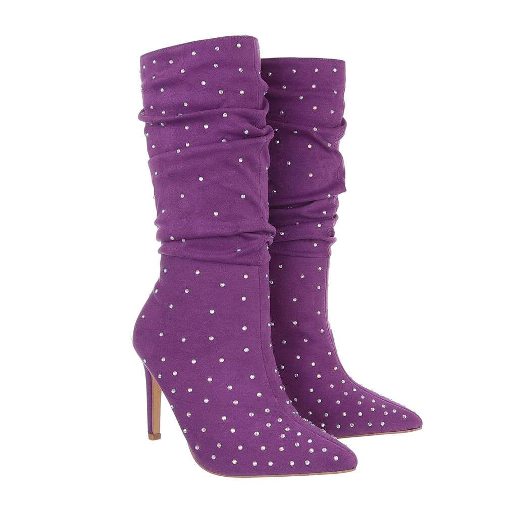 Cizme cu strasuri cu toc - violet dama