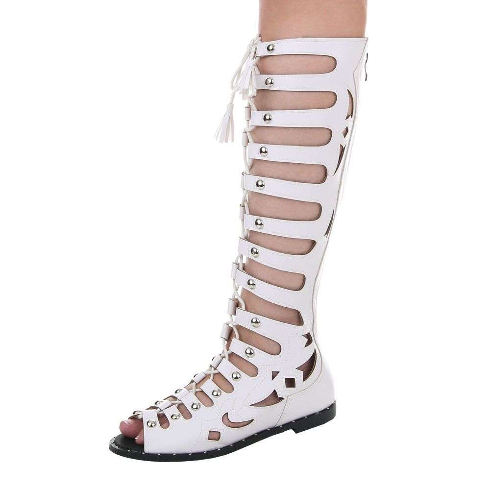 Sandale gladiator fara toc - alb dama