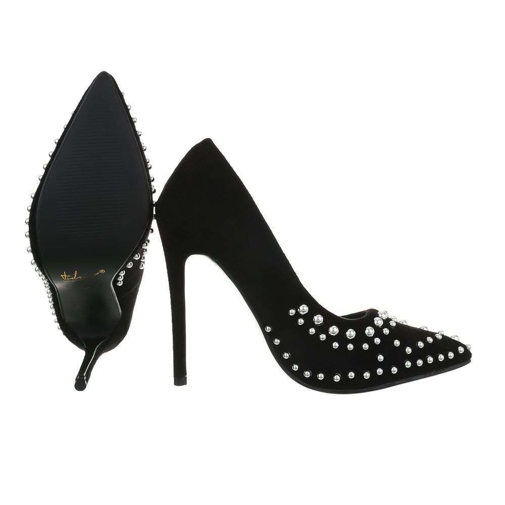 Pantofi stiletto cu pietre - negru dama