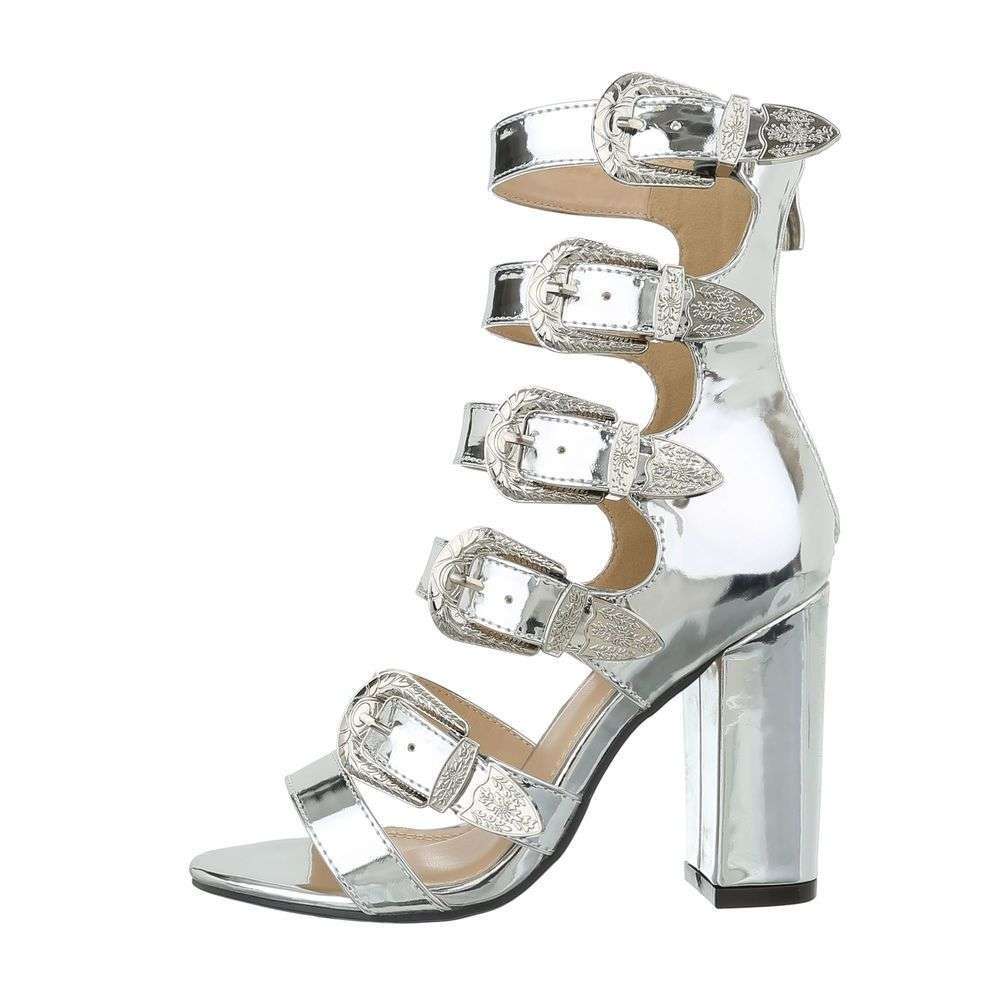 Sandale cu toc - argintiu dama