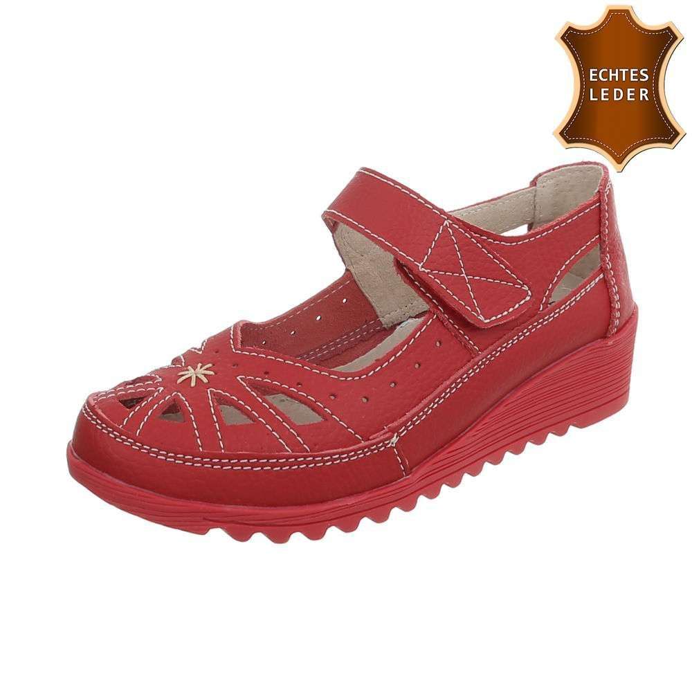 Pantofi piele naturala cu platforma - rosu dama