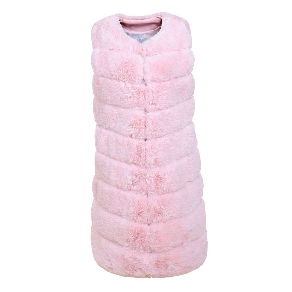 Vesta lunga blana artificiala - roz pudrat dama