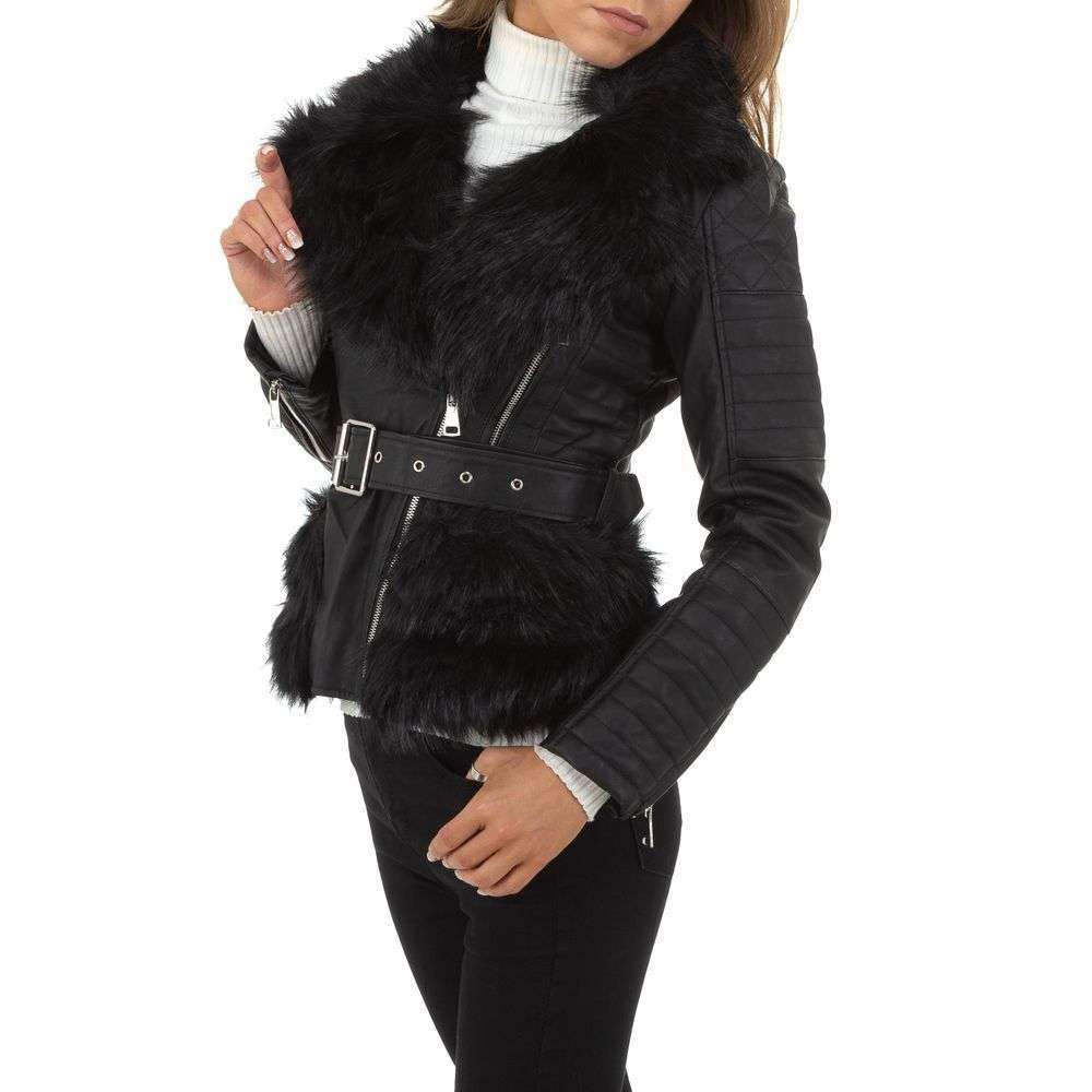 Geaca biker cu blana Nature - negru dama